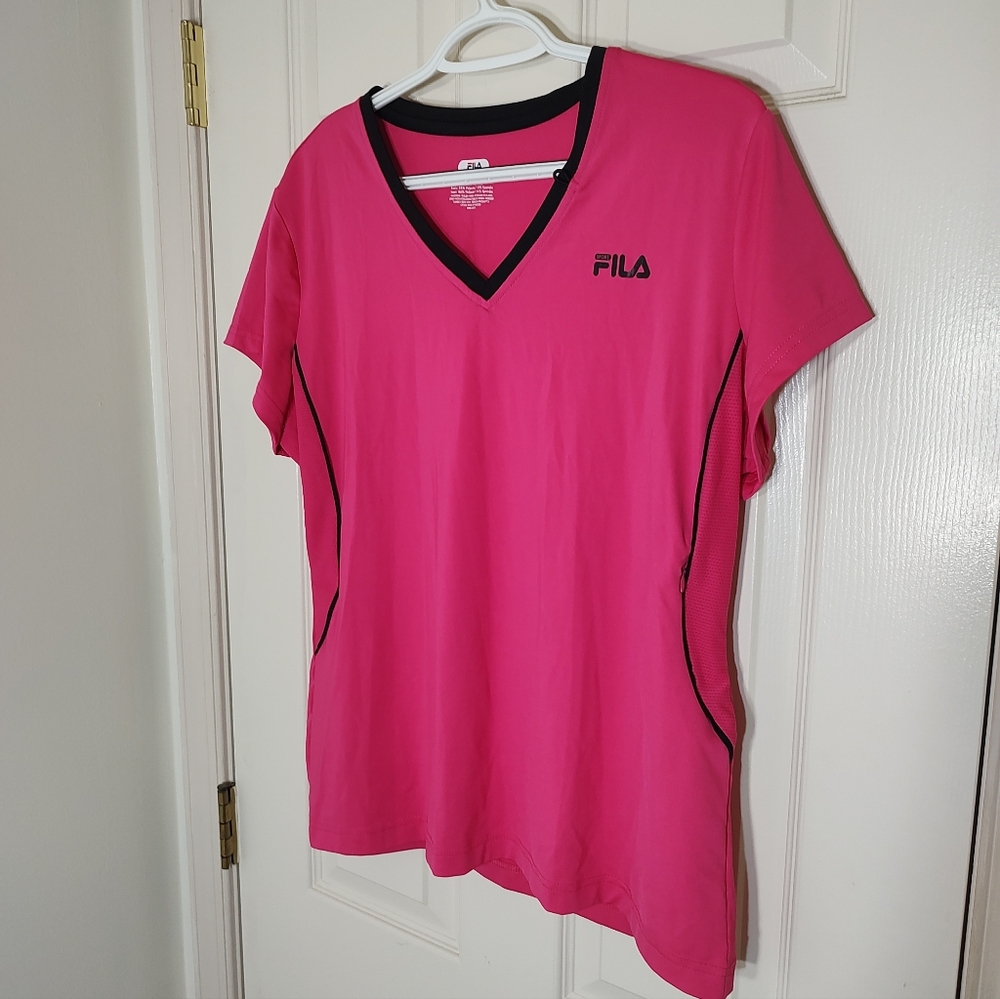 FILA Women's Hot Pink V-Neck Athletic Tee